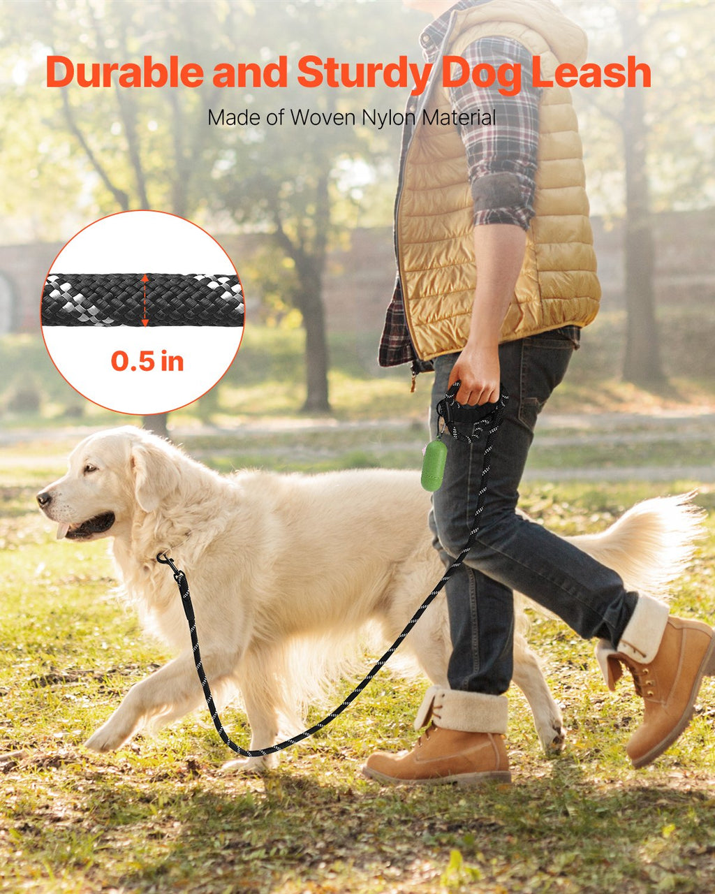 Rope Dog Leash, 6ft Heavy Duty Dog Leash With Comfortable Padded